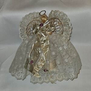 VINTAGE Natural Raffia Straw, LACE Angel Tree Topper